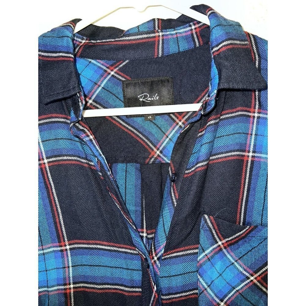 Rails Button Front Collared Flannel Blue Plaid To… - image 2